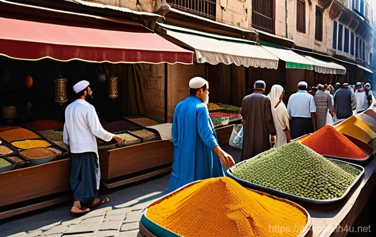 아르헨티나 스페인어 문법 차이 - **Prompt:** A bustling and vibrant street market scene in a warm, sunny Middle Eastern city. People ...