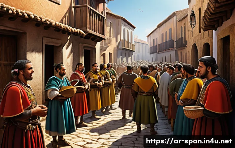 스페인어 문법 변천사 - **Prompt:** A historically-inspired digital painting depicting the vibrant early stages of the Spani...