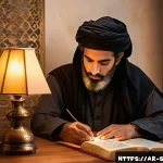 스페인어 성경 읽기 - A serene and contemplative scene of an Arabic-speaking person sitting peacefully in a cozy, softly l...